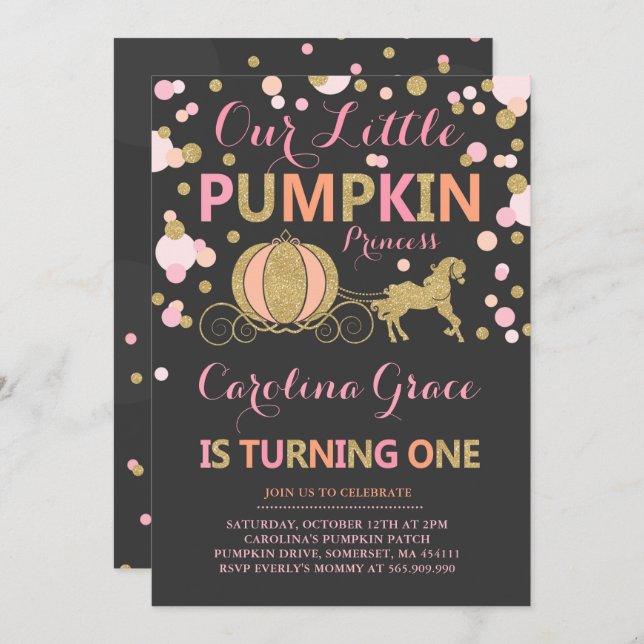 Invitation d'anniversaire de citrouille Fête de pr (Devant / Derrière)