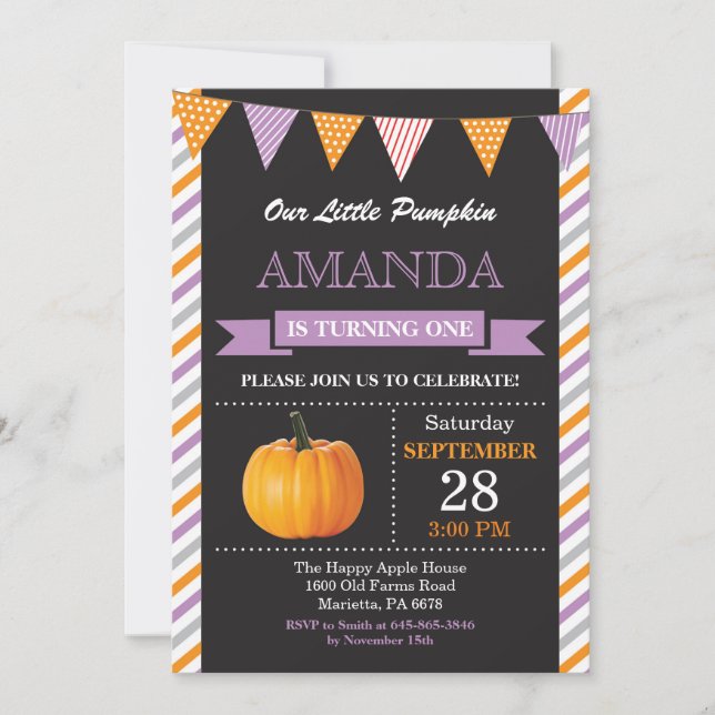Invitation d'anniversaire de Citrouille fille oran (Devant)