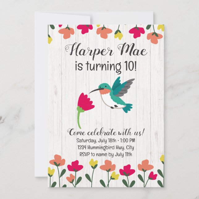 Invitation d'anniversaire de colibri (Devant)
