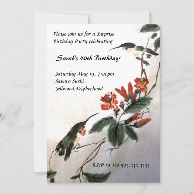 Invitation d'anniversaire de colibri (Devant)
