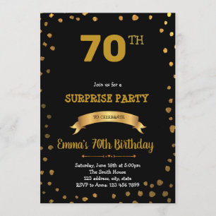 Invitation d'anniversaire de confetti noir et or