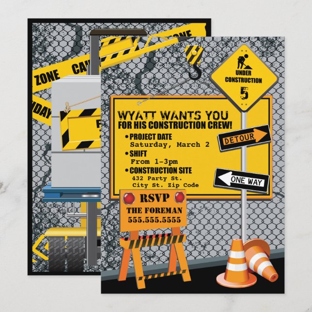 Invitation d'anniversaire de construction (Devant / Derrière)
