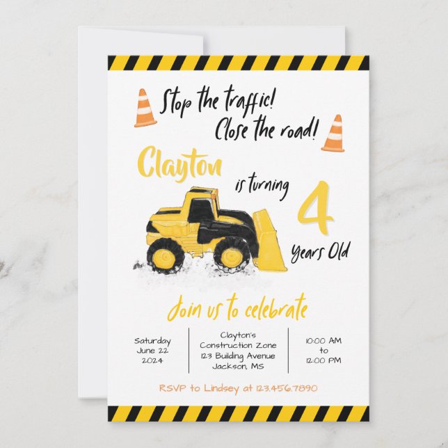 Invitation d'anniversaire de construction (Devant)