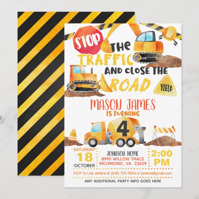 Invitation d'anniversaire de construction (Devant / Derrière)