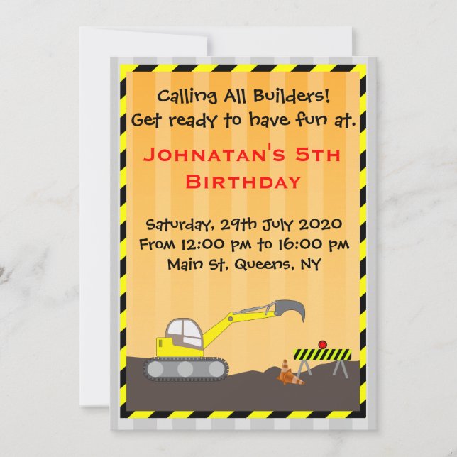 Invitation d'anniversaire de construction (Devant)