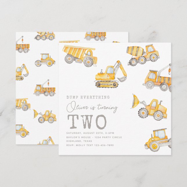 Invitation d'anniversaire de construction | Constr (Devant / Derrière)