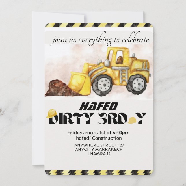 Invitation d'anniversaire de construction modifiab (Devant)