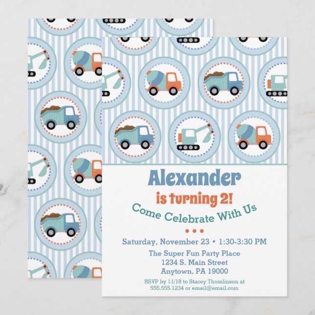 Invitation d'anniversaire de construction Toddler  (Devant / Derrière)