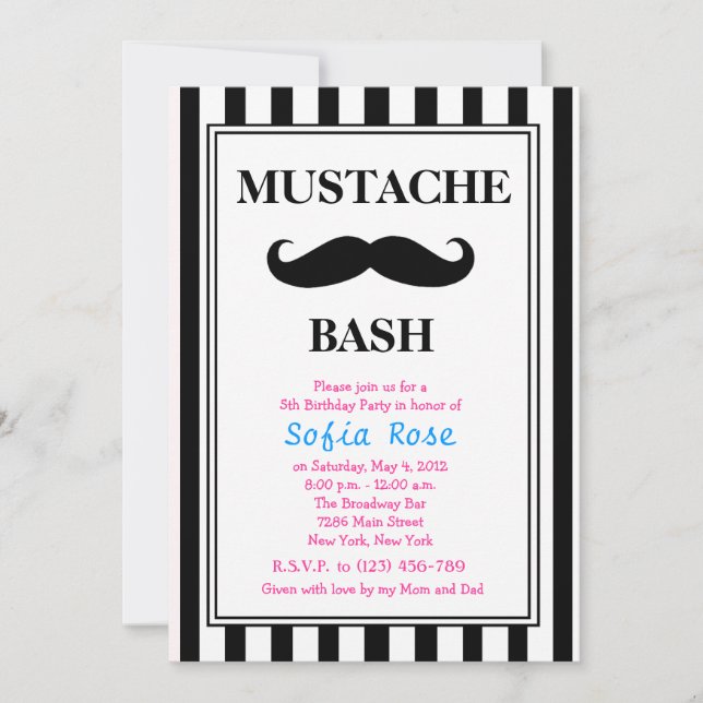 Invitation d'anniversaire de coup de moustache (Devant)