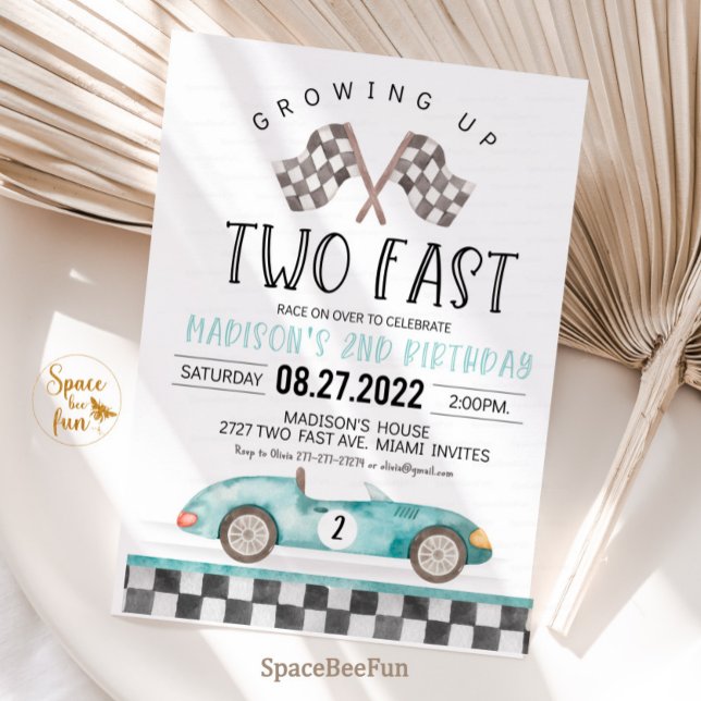 Invitation d'anniversaire de course automobile TWO (TWO Fast Birthday Invitation Race Car 2nd Birthday Invite Racing Car Vintage Racecar )