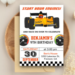 Invitation d'anniversaire de course de voiture de