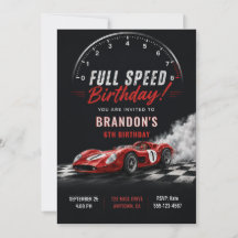 Invitation d'anniversaire de course de voiture de 