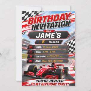 Invitation d'anniversaire de course de voiture pou