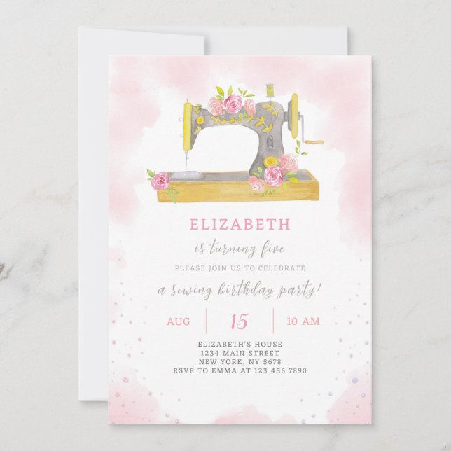 Invitation d'anniversaire de couture (Devant)
