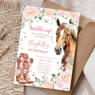 Invitation d'anniversaire de cowgirl à cheval