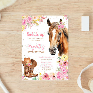 Invitation d'anniversaire de cowgirl à cheval