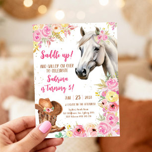 Invitation d'anniversaire de cowgirl à cheval Sadd