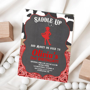Invitation d'anniversaire de cowgirl rouge et noir