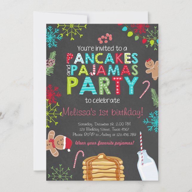 Invitation d'anniversaire de crêpe et de pyjamas (Devant)