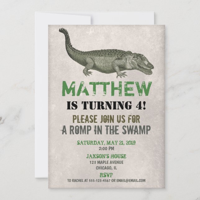 Invitation d'anniversaire de crocodile (Devant)