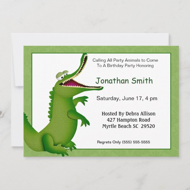 Invitation d'anniversaire de Crocodile/Alligator (Devant)
