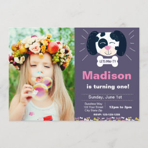 Invitation d'anniversaire de Dalmatie violette ave
