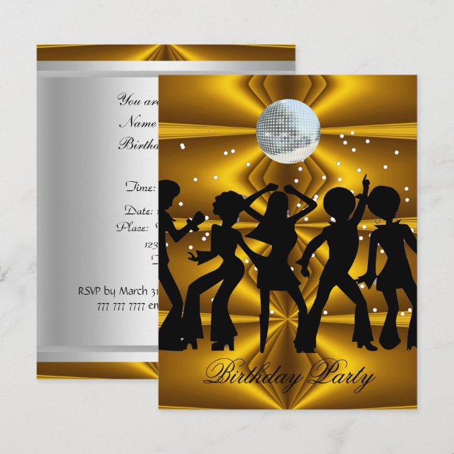 Invitation d'anniversaire de danse disco avec boul (Devant / Derrière)