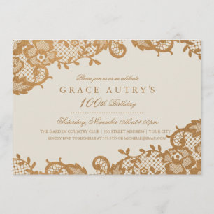 Invitation d'anniversaire de dentelle en bronze