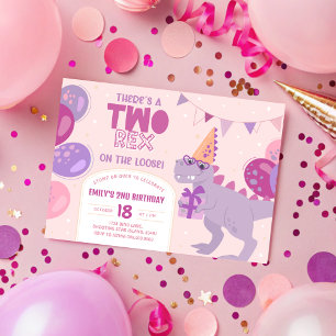 Invitation d'anniversaire de deux filles Rex. Dino