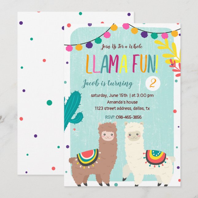 Invitation d'anniversaire de deux lamas Chalkboard (Devant / Derrière)