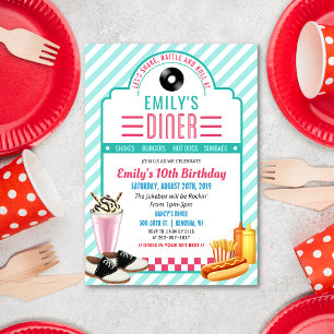 Invitation d'anniversaire de diner rétro des année