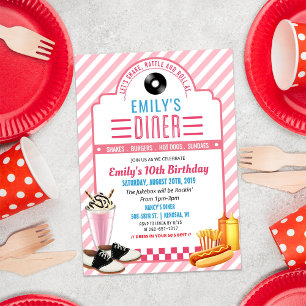 Invitation d'anniversaire de diner rétro des année