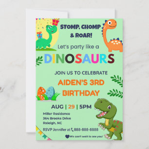 Invitation d'anniversaire de Dino modifiable Roa