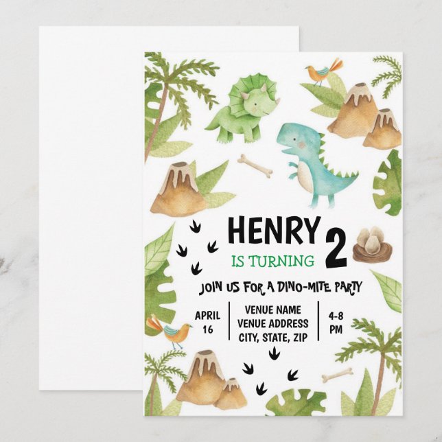 Invitation d'anniversaire de Dinosaur (Devant / Derrière)