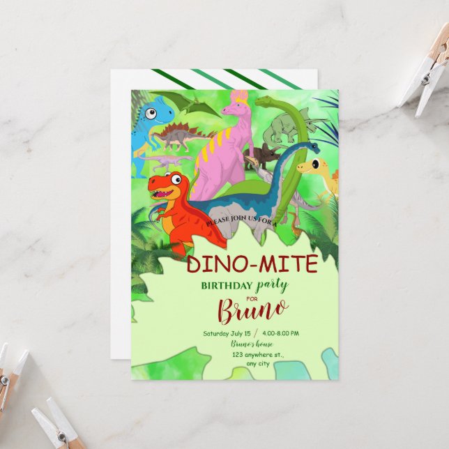 Invitation d'anniversaire de Dinosaur (Devant/Arrière en situation)