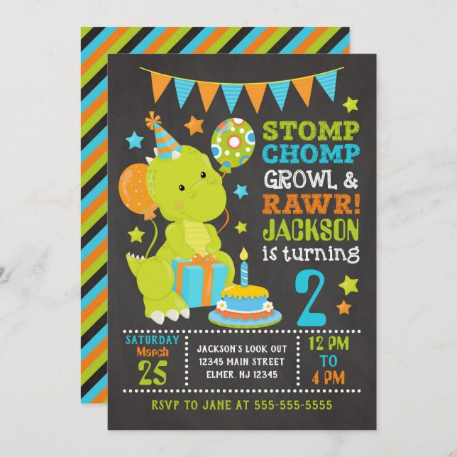 Invitation d'anniversaire de Dinosaur (Devant / Derrière)