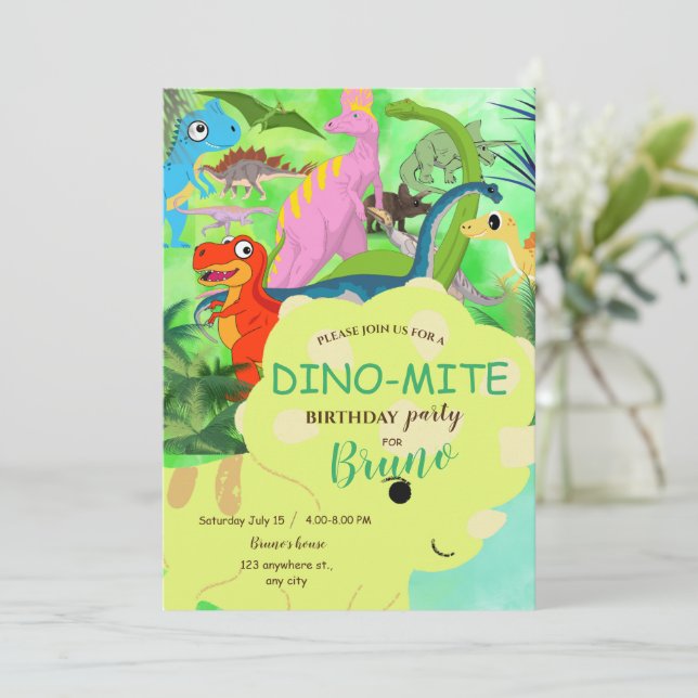 Invitation d'anniversaire de Dinosaur (Debout devant)
