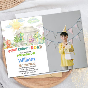 Invitation d'anniversaire de Dinosaur avec photo