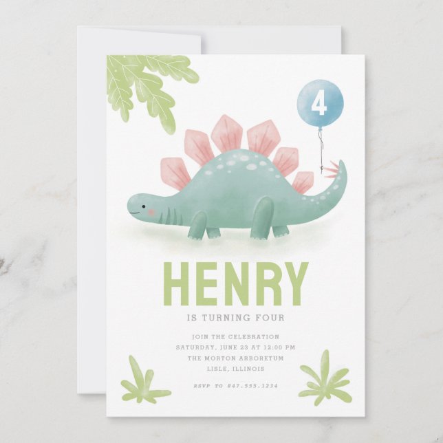 Invitation d'anniversaire de Dinosaur Balloon (Devant)