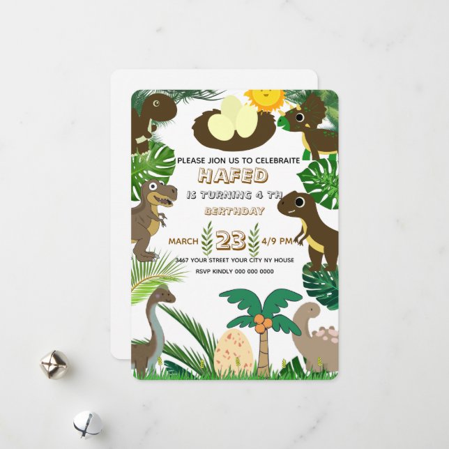 Invitation d'anniversaire de Dinosaur : Dino Adven (Devant/Arrière en situation)