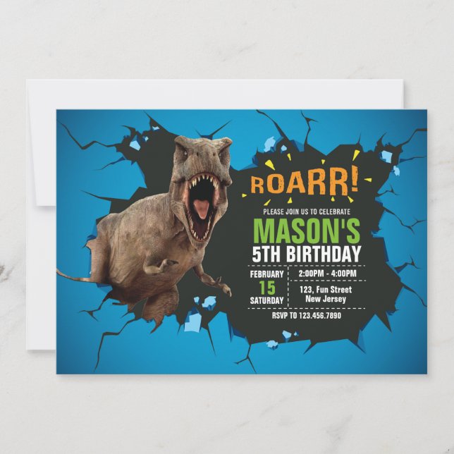 Invitation d'anniversaire de Dinosaur. Fête des ru (Devant)