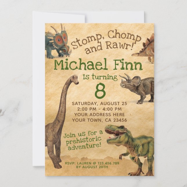 Invitation d'anniversaire de Dinosaur, Invitation  (Devant)