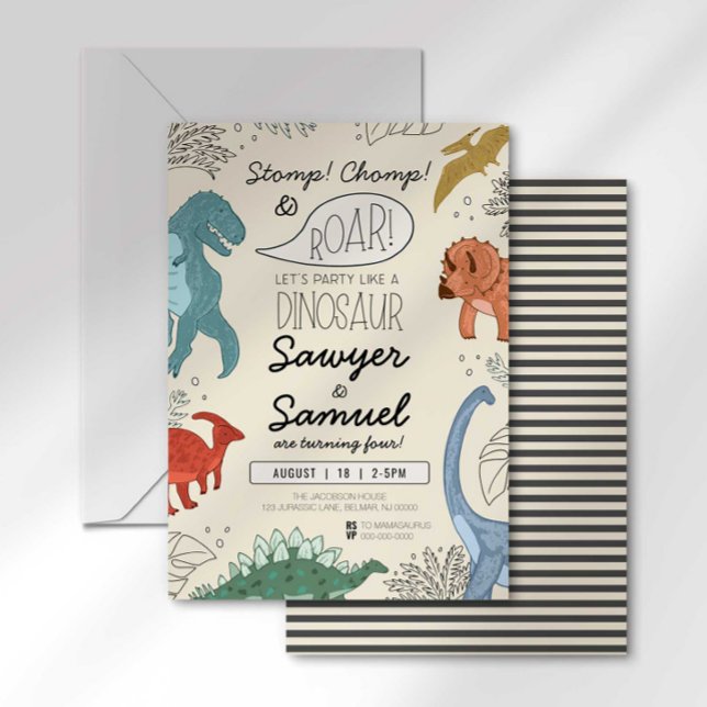 Invitation d'anniversaire de Dinosaur pour jumeaux (Créateur téléchargé)