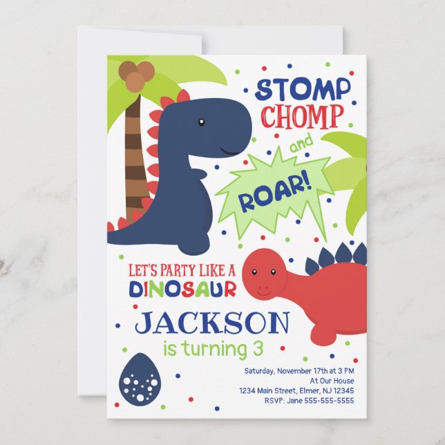 Invitation d'anniversaire de Dinosaur pour un garç (Devant)