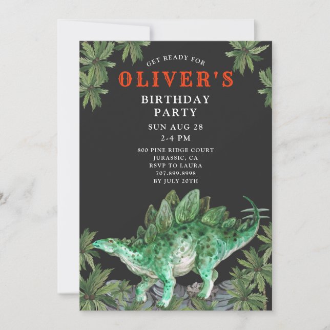 Invitation d'anniversaire de Dinosaur Stegosaurus (Devant)