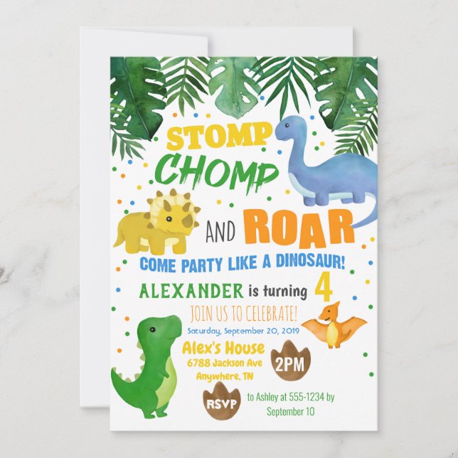 Invitation d'anniversaire de dinosaure (Devant)