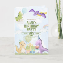 Invitation d'anniversaire de dinosaure à l'aquarel