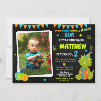 Invitation d'anniversaire de dinosaure avec photo