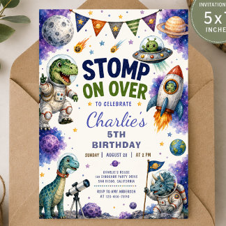Invitation d'anniversaire de dinosaure de l'espace