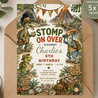 Invitation d'anniversaire de dinosaure d'explosion